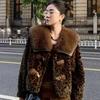 Autumn and Winter New Temperament Big Fur Collar Leopard Print Women's Fur Integrated Short Environmentally Friendly Fur Coat Fashion Coat