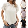 Women's Fashion Solid Color Casual Lace Round Neck Lace Stitching Solid Color Short-Sleeved T-Shirt Top