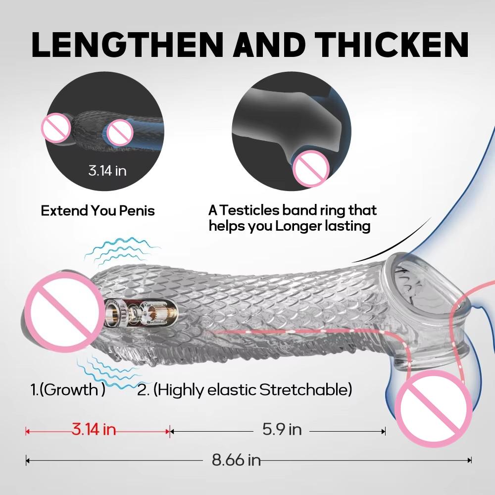 Удлинители рукавов для пениса, презерватив, мужской вибратор с задержкой увеличения, массажер для клитора, кольцо на член, вибрирующий чехол для пениса, секс-игрушки для мужчин