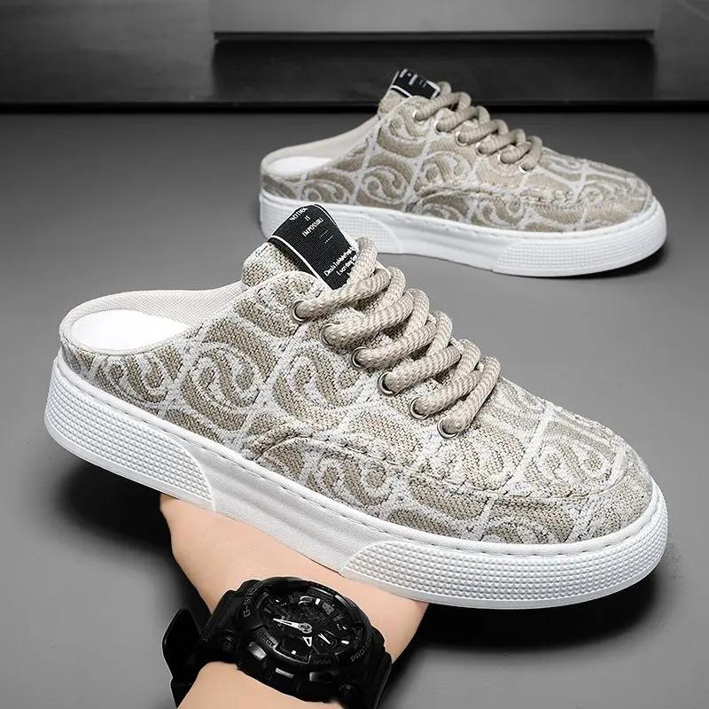 Men's Shoe Canvas Half Slides Mules Summer Casual Male Slipper Original Cheap Shoes Stylish Hot Mascullino Liquidation Eva Fun