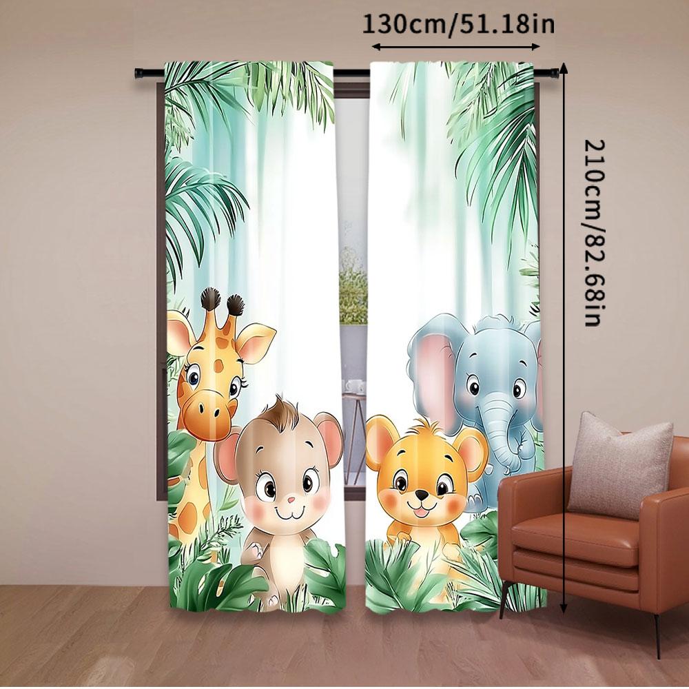2Pcs Whimsical Cartoon Animal Safari Park Print Curtains Cartoon Safari Zoo Theme For Living Room Bedroom