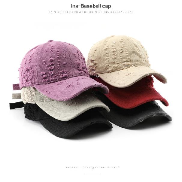 Women's washed and distressed solid-color baseball cap, suitable for outdoor activities, providing sun protection and shade