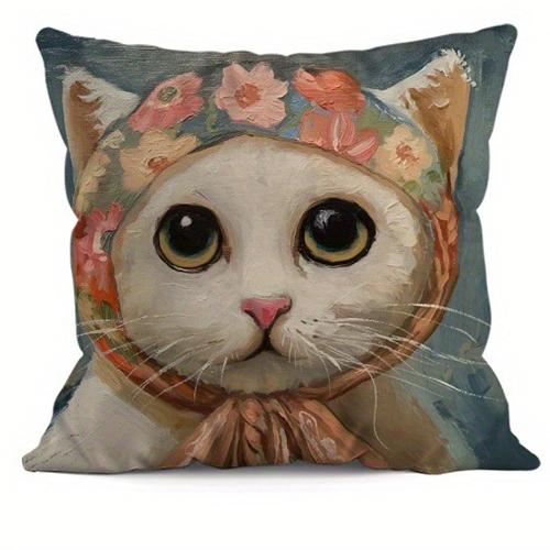 Cat Bandana Decorative Pillowcase, Ultra-soft Polyester Material Living Room Sofa Backrest Car Pillowcase Home Decoration