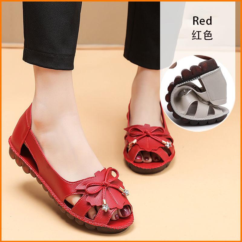 Модные летние босоножки Lorilury Red Bowtie Peep Toe, женские дышащие кожаные мокасины, женские туфли на танкетке, элегантные туфли, большой размер 41 42