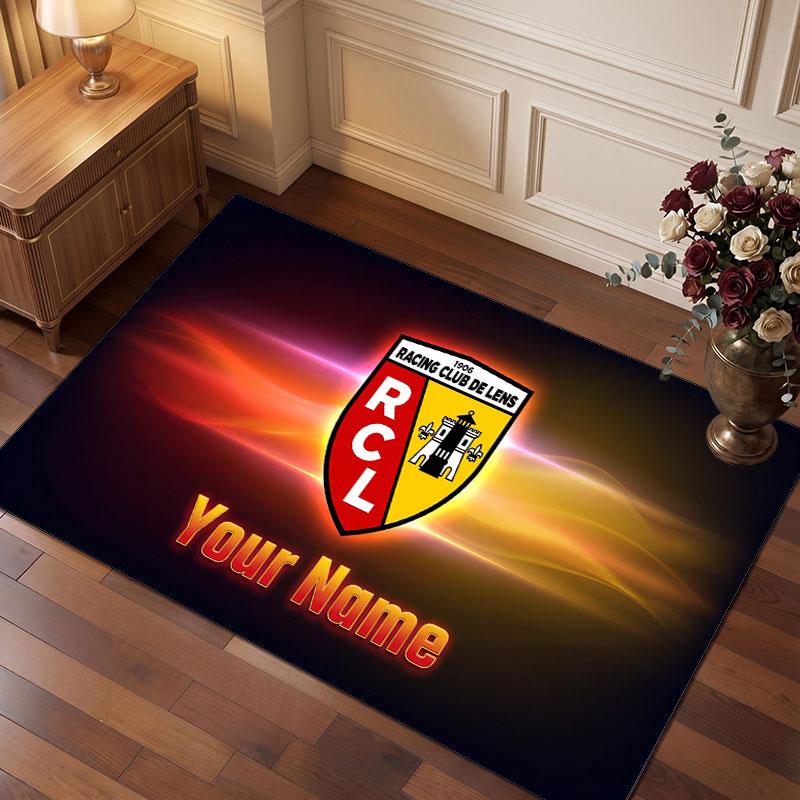 racing club de lens Custom Crystal Velvet Rug, Personalized Name Text Print, Football Logo Soft Non‑Slip Floor Mat Home Decor Gift