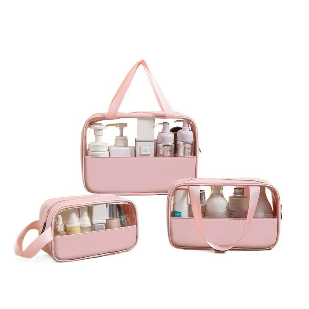 with Handle Travel Cosmetic Bag Transparent Women Wash Pack Portable Toiletry Pouch Makeup