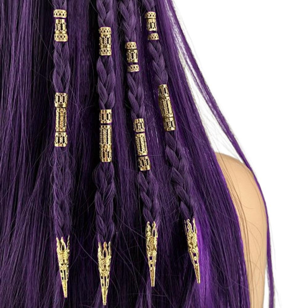 50pcs Metal Cuff Clips Dreadlocks Beads Hair Braiding Hair Braid Tubes Hollow Out Hair Ring Decor