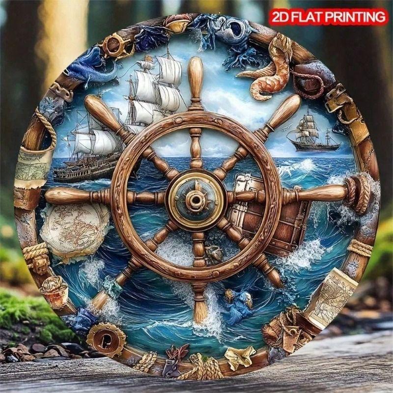 Ретро Стимпанк Морской Знак 8-дюймовая Круглая Металлическая Табличка Декор для Дома и Сада