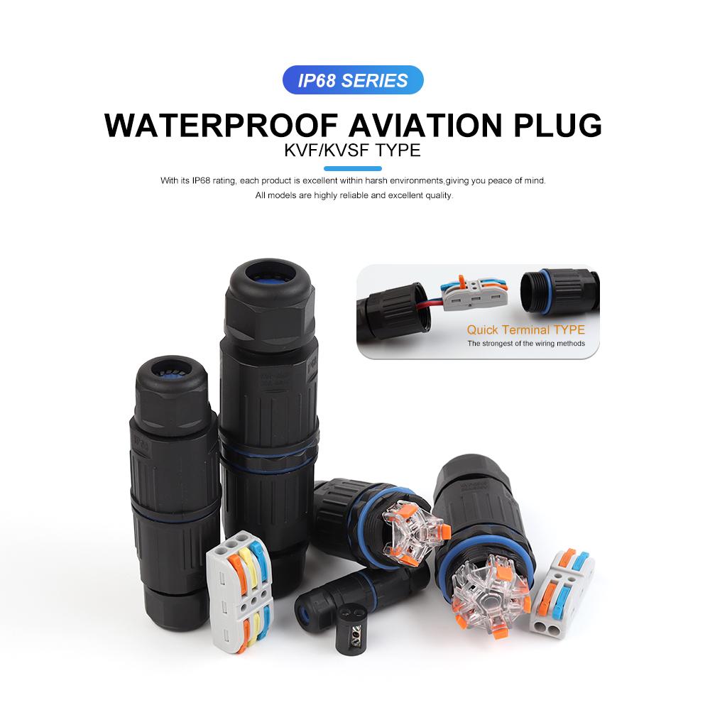 Водонепроницаемый кабельный разъем IP68 I-образной формы 2/3/4/5-контактный KVF Series/KVSF-15, адаптер электрических клемм, быстроразъемный винтовой клеммный блок