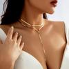 2 Pcs Cold Color Long Double Layered Layered V-shaped Tassel Necklace Set Punk Simple Design Clavicle Chain Jewelry Gifts 2025