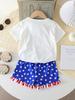 Girls 2 Piece Outfit 1-8Y White Glitter Cheerleader Top with Star Shorts Set Kids Summer Clothing Sets