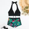 Women's Paneled Printed Swimsuit Ladies Split Boxer High Waist Swimsuit Two-Piece Set