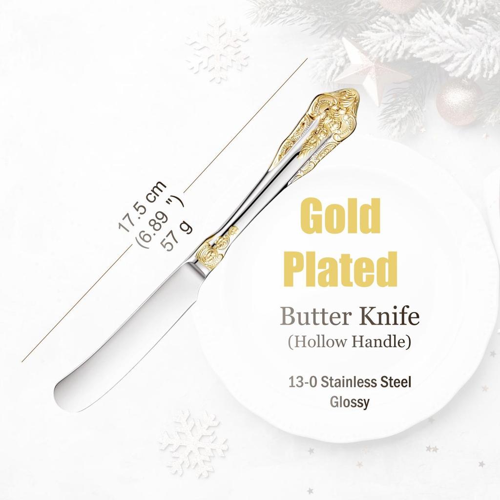 Набор столовых приборов из нержавеющей стали серебристого цвета, винтажные столовые приборы, ручки с полостью, столовое серебро для свадьбы, барокко, 18/10, глянцевое золото