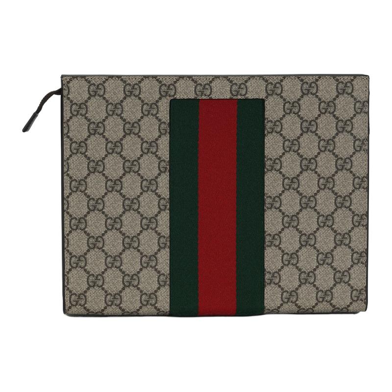 Gucci GG Supreme Retro Presbyopia Logo Striped Web Canvas Clutch Regular Men's Beige