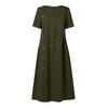 Women's Solid Round Neck Short Sleeve Button Decorative Waist Pocket Dress Pocket Dress