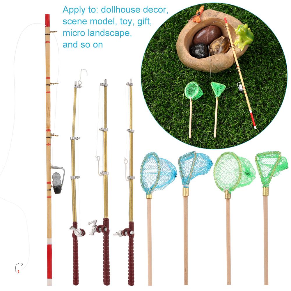 Landscape Fairy Garden Scene Model Fish Pole Trammel Net Doll Accessories Miniature Fishing Rod