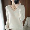 Women's Fashion Casual Fall Winter Solid Color Print Long Sleeve V Neck Tops Women's Clothing Woolen Knitwear Sweaters