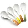 YFWOOD 4-Piece 16cm Ceramic Flower Soup Spoon with Curved Long Handle, Perfect for Curry, Ramen, and Other Cooking, Ideal for Commercial or Family Use