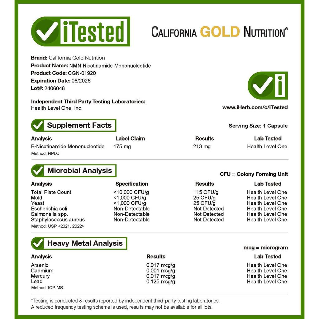 California Gold Nutrition NMN, 175 мг, 60 растительных капсул
