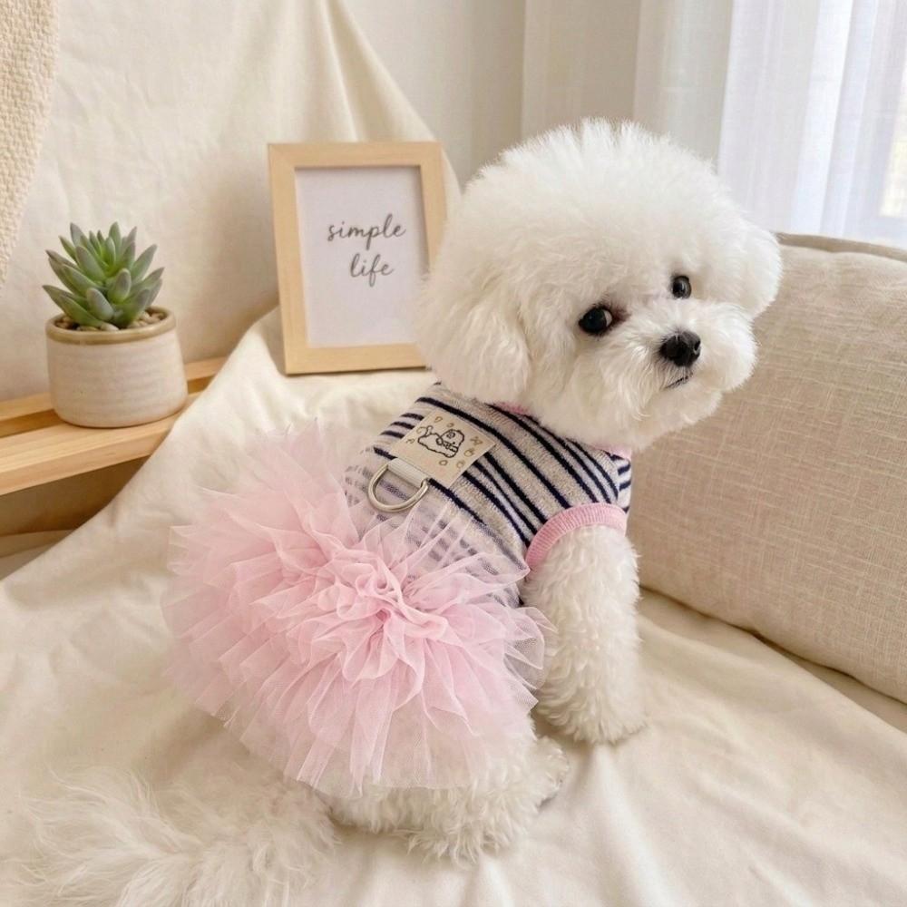 Breathable Dog Tulle Dress Striped Knit Puppy Clothing New Summer Dog Vest For Small Dogs