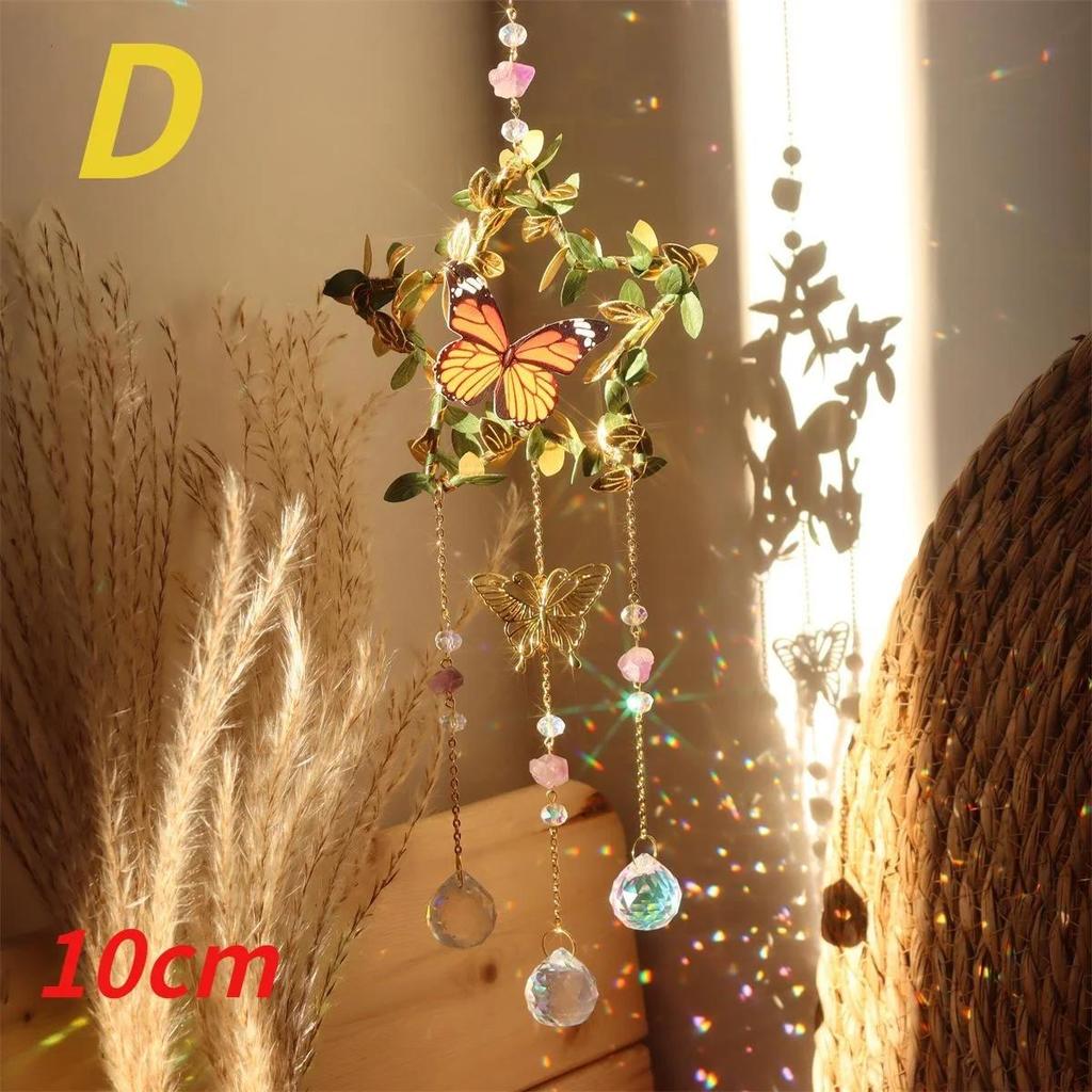Crystals Wind Chime Star Moon Butterfly Hanging Ornament Sun Catcher Diamond Prisms Rainbow Maker Pendant Home Garden Decor