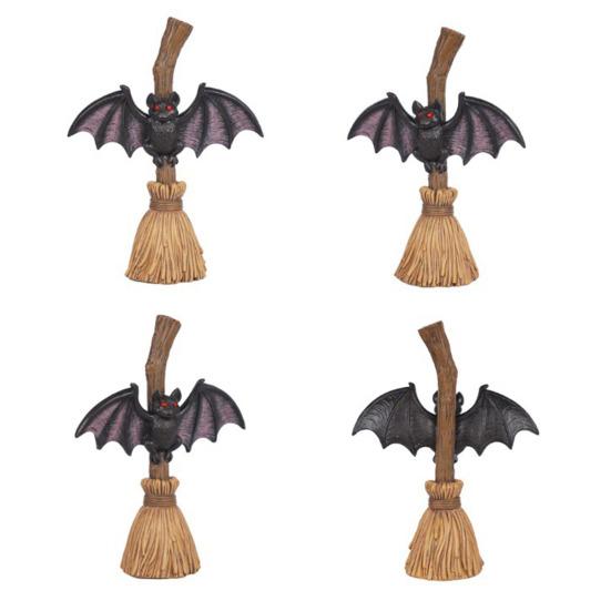 Хэллоуинская метла, фигурка летучей мыши, смола, летучая мышь с красными глазами, настольное украшение для дома в помещении и на улице, декор для патио