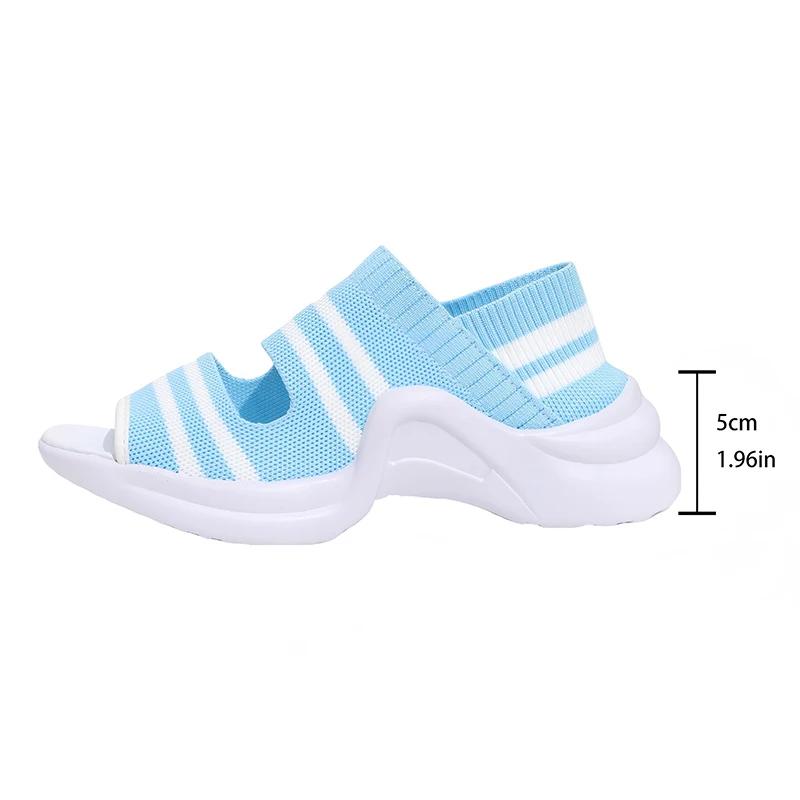 Модные Модные Полосатые Вязаные Спортивные Сандалии для Женщин Толстая Подошва Повседневные Сандалии на Танкетке Женские 2025 Лето Удобные для Ходьбы Сандалии