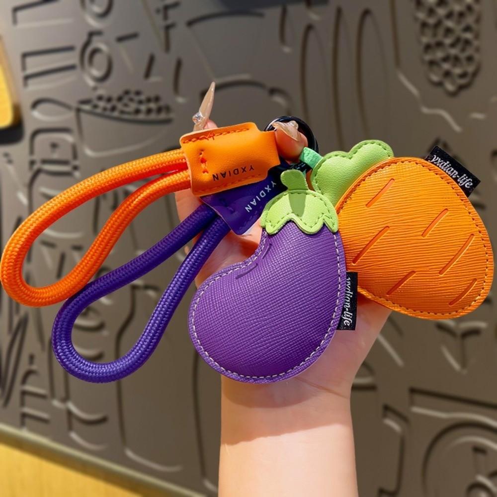 Eggplant Vegetable Keychain Carrot Car Keyring Cute PU Leather Bag Pendant  Girl/Boy