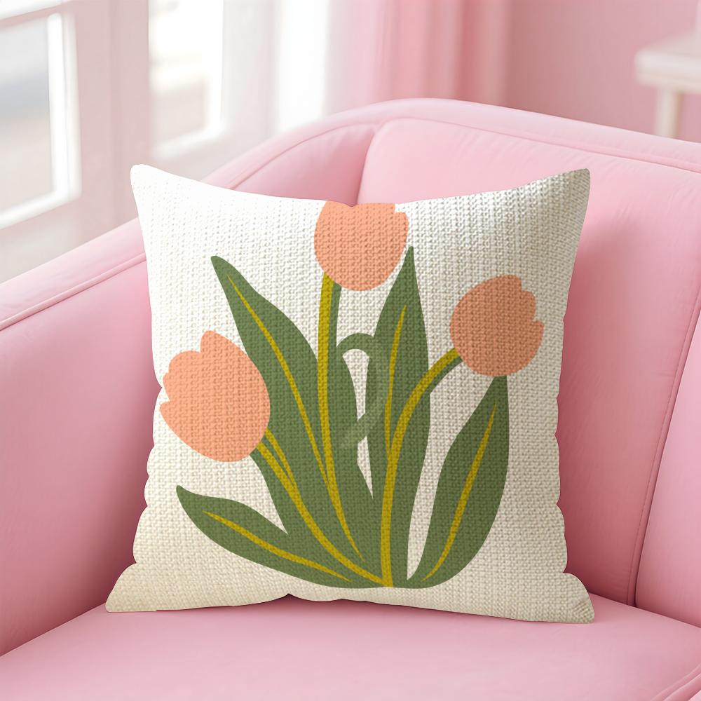 Tulip Flower Cushion Cover Natural Linen Organic Fabric DoubleSided Printing Sofa Home Decor Gift Pillow Case