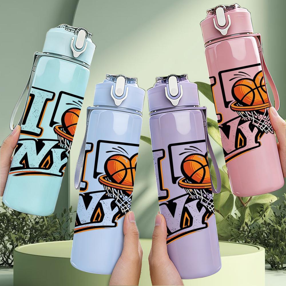 1PC I Love My Basketball Letter 750ml Color Plastic Sports Water Bottle Leakproof Flip Straw Lid Suitable for Sports Office Home Use