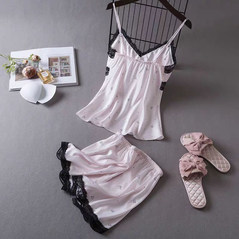 Pajamas sexy temptation women suspender nightgown nightgown set, imitation silk nightgown ice silk summer loungewear