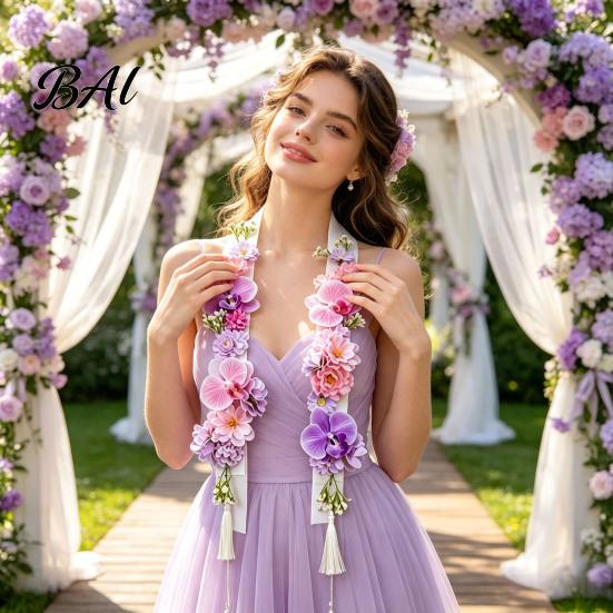 Floral Decor for Birthday Gifts Flower Graduation Leis, Artificial Satin Ribbon Grad Stole, Senior Tropical Decorative Strap Crafts Leis with