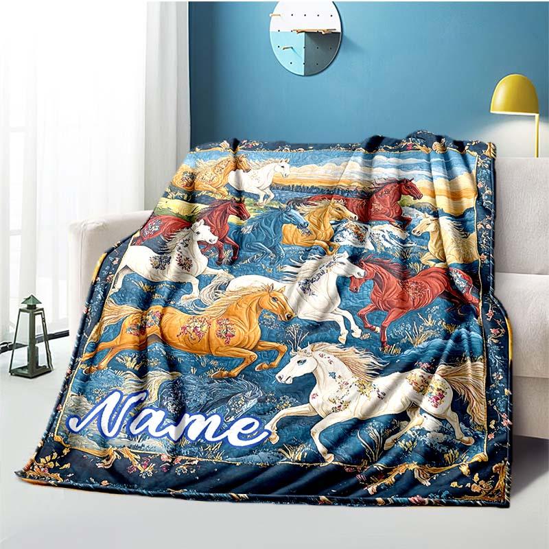 Horse Riding Customize Your Name Blanket Used For Chair Office Sofa Bed Camping Soft And Warm Giving Friends And Relatives Birthday Graduation Gift