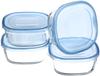 Iwaki Glass Storage Aqua 450ml X Pack Microwave Pack Microwave KBC3240BLN Heat-Resistant Container, Blue, Square, Small, 4-Pack, & Safe, & Safe,