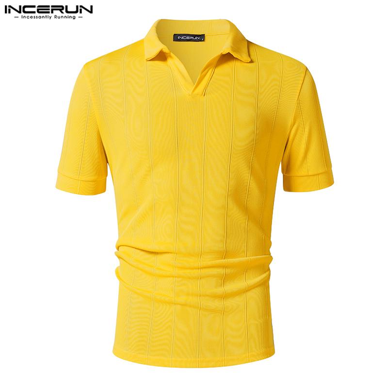 INCERUN Летние мужские тонкие топы-поло с короткими рукавами и V-образным вырезом с лацканами