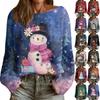 Women's Fashion Round Neck Long Sleeve Christmas Print Casual Pullover Sweater Top