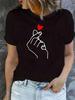 Women'S Casual Crew Neck T-Shirt with Heart Gesture Graphic Print Short Sleeve Knit Fabric Top All Season Fashion