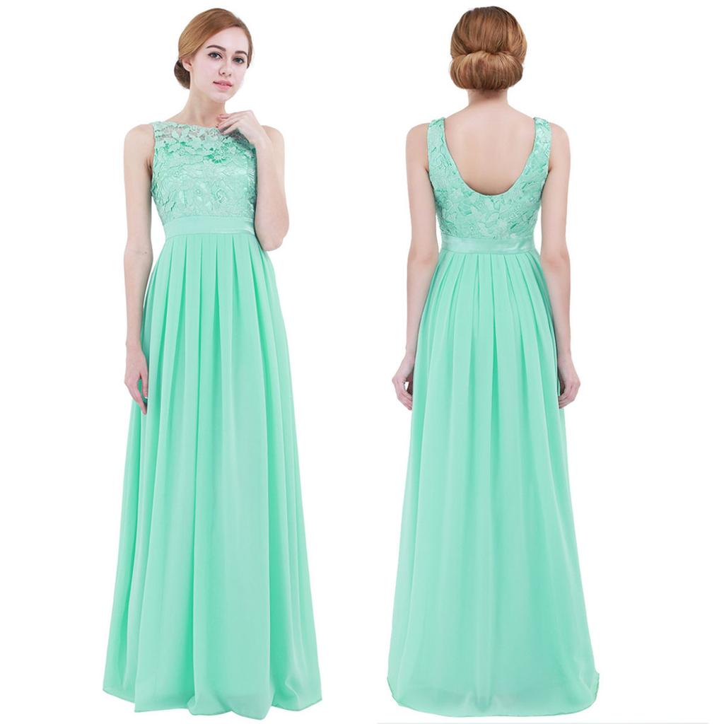 Women Ladies Embroidered Chiffon Bridesmaid Formal Dress Long Evening Prom Gown