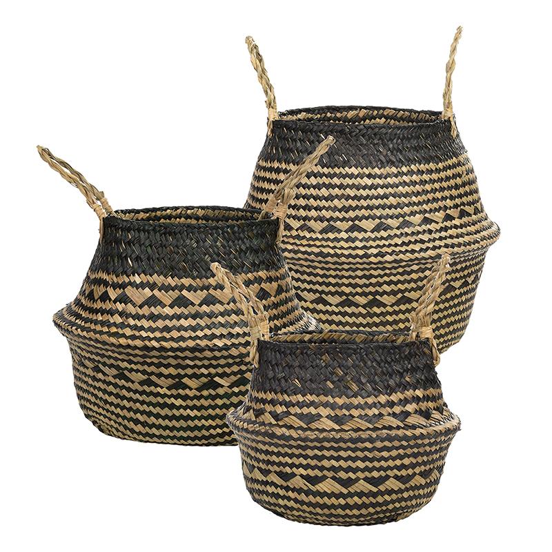 Seagrass Belly Basket with Handles Multipurpose Wicker Storage Basket Laundry Garden Decorative Storage Organizer