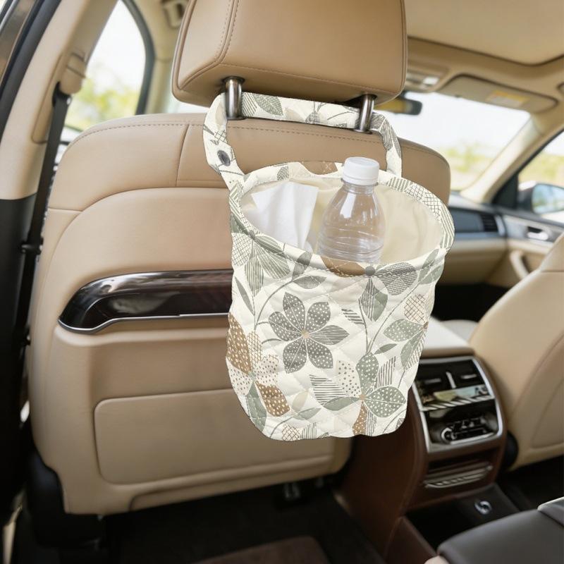 Car Seat Back Storage Bag Universal Hanging Trash Can Withered Tree Leaf Branches Multifunctional Quilted Car Storage Bag