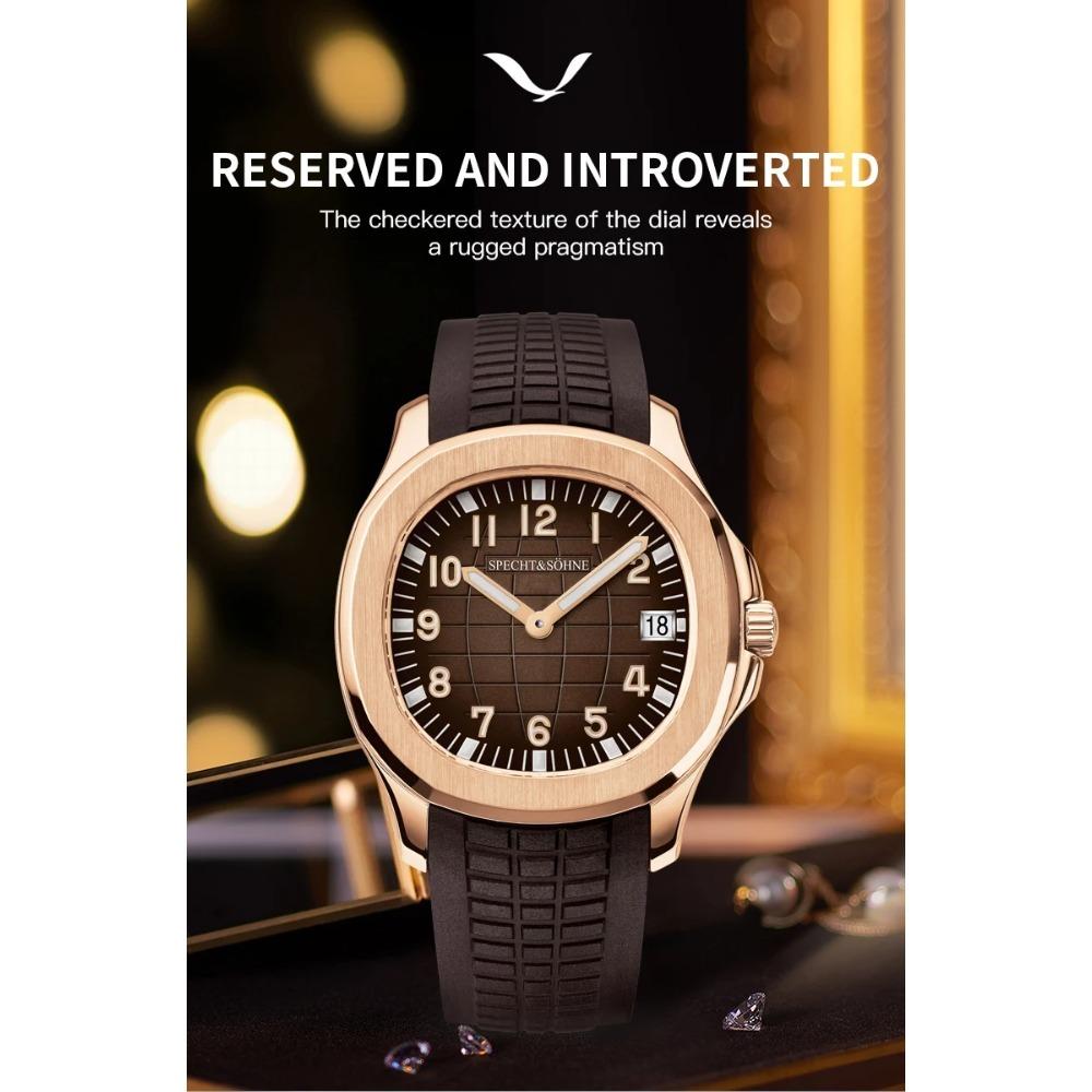Specht & Söhne New 40.8MM Men's Watches Ultrathin Steel Rubber Strap Japan Quartz Movt Wristwatch Sapphire Crystal Waterproof