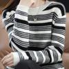 Sweater Women's Autumn and Winter Thickened Warm Loose Knit Sweater Casual Comfortable Pullover Round Neck Striped Top