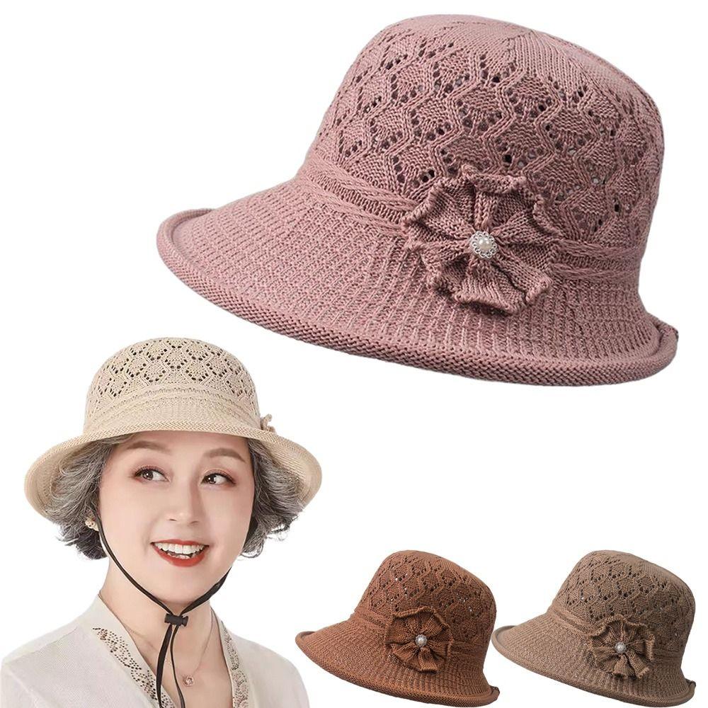 Защита от солнца Цветок Жемчуг Плетеная шляпа Складная Плетеная шляпа-ведро Ручная работа Солнечная шляпа Для улицы
