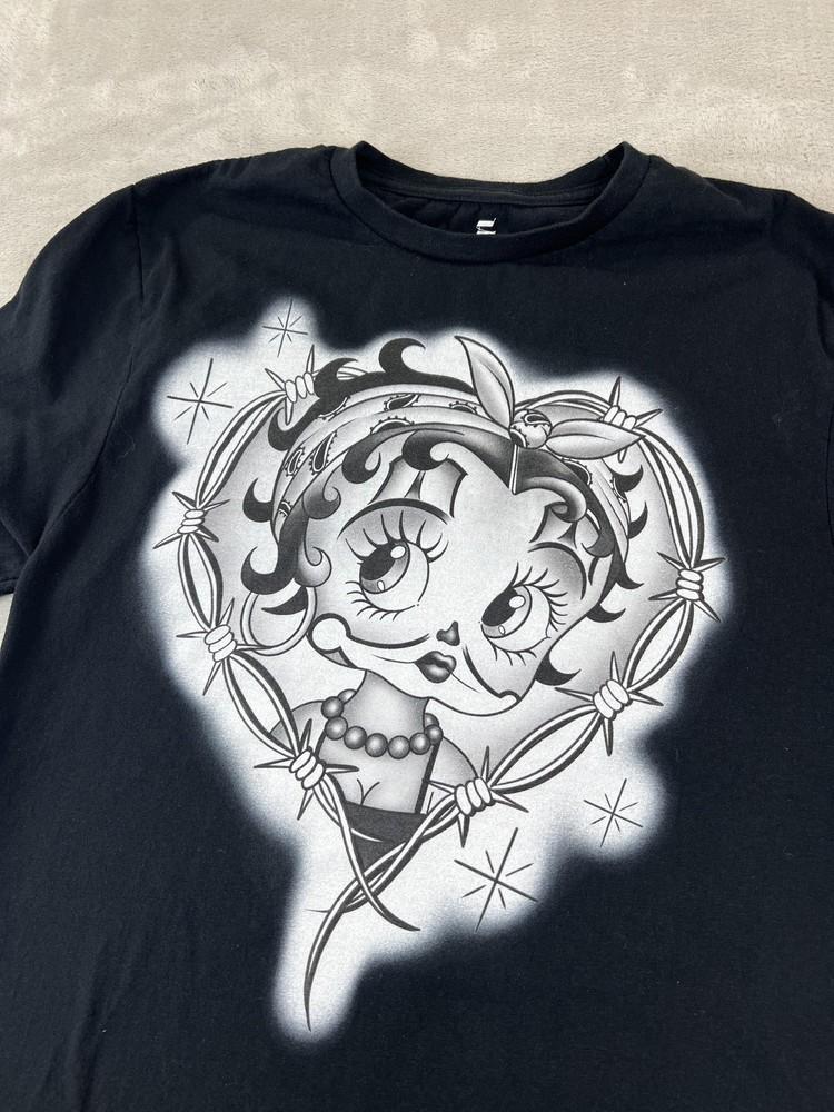 Женская футболка Betty Boop в стиле Чикана, размер S, черная, с графическим принтом Pin-Up, колючая проволока, Чола, унисекс