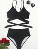 Sexy Women's Swimsuit Black Back Tie High Waist Bikini Set Beachwear Bathing Suits