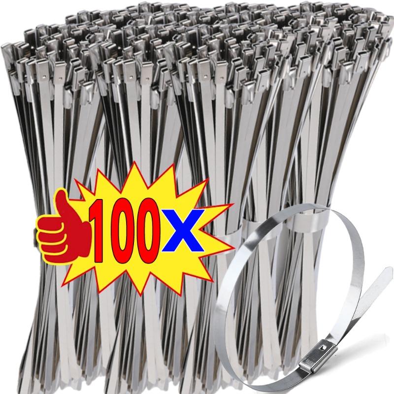 100Pcs Self Locking Stainless Steel Cable Ties 4.6mm Width Heavy Duty Metal Zip Ties for Exhaust Pipe Vehicle Mechanical Fixing