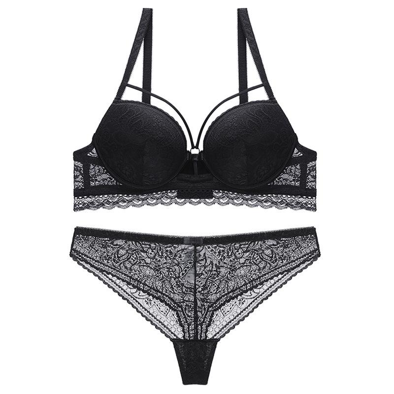 Европейский и американский стиль Женская мода сексуальный бюстгальтер пуш-ап и трусики комплект однотонного нижнего белья комплект кружевного нижнего белья