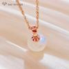 Fashion Elegant Rose Gold Color Round Simulated-pearl Pendant Necklace For Women Wedding Girl Party Jewelry Gift