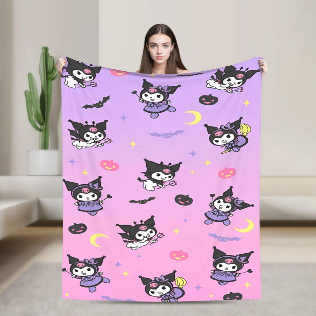 Фиолетовые пледы Kuromi Кавайный мультяшный шерстяной Потрясающие дышащие пледы для покрывала Осень/Зима