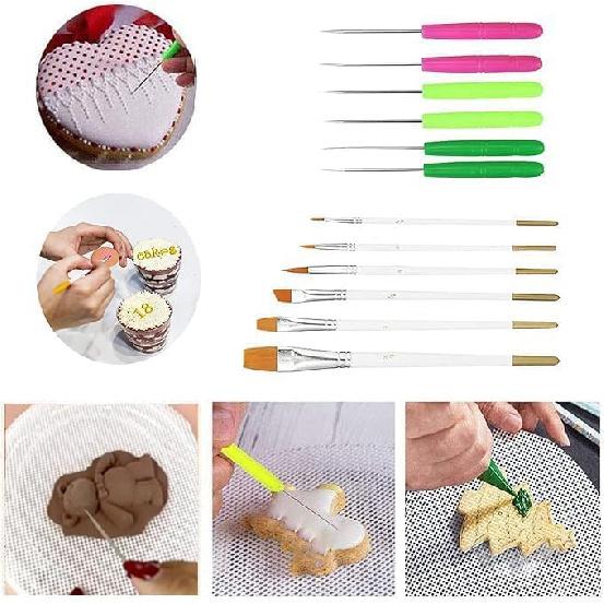 Cookie Decorating Kit Supplies Including 1 Acrylic Turntable 6 Scribe Needle 2 Silicone Mesh Mats 6 Cookie Decoration Brushes 4 Rubber Feet Bumpers